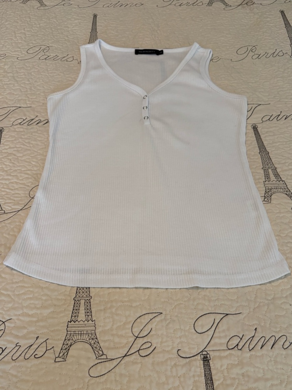 MEROKEETY Ribbed Henley Tank Top White Size Small NWOT